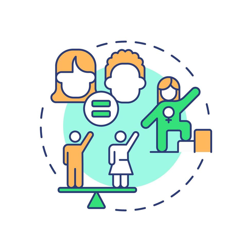 Gender equality multi color concept icon. Social justice, inclusion. Society balance. Round shape line illustration. Abstract idea. Graphic design. Easy to use in infographic, presentation vector