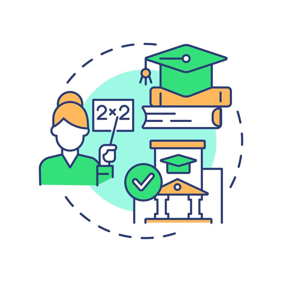 Quality education multi color concept icon. Professional teacher, graduation. Skill development. Round shape line illustration. Abstract idea. Graphic design. Easy to use in infographic, presentation vector