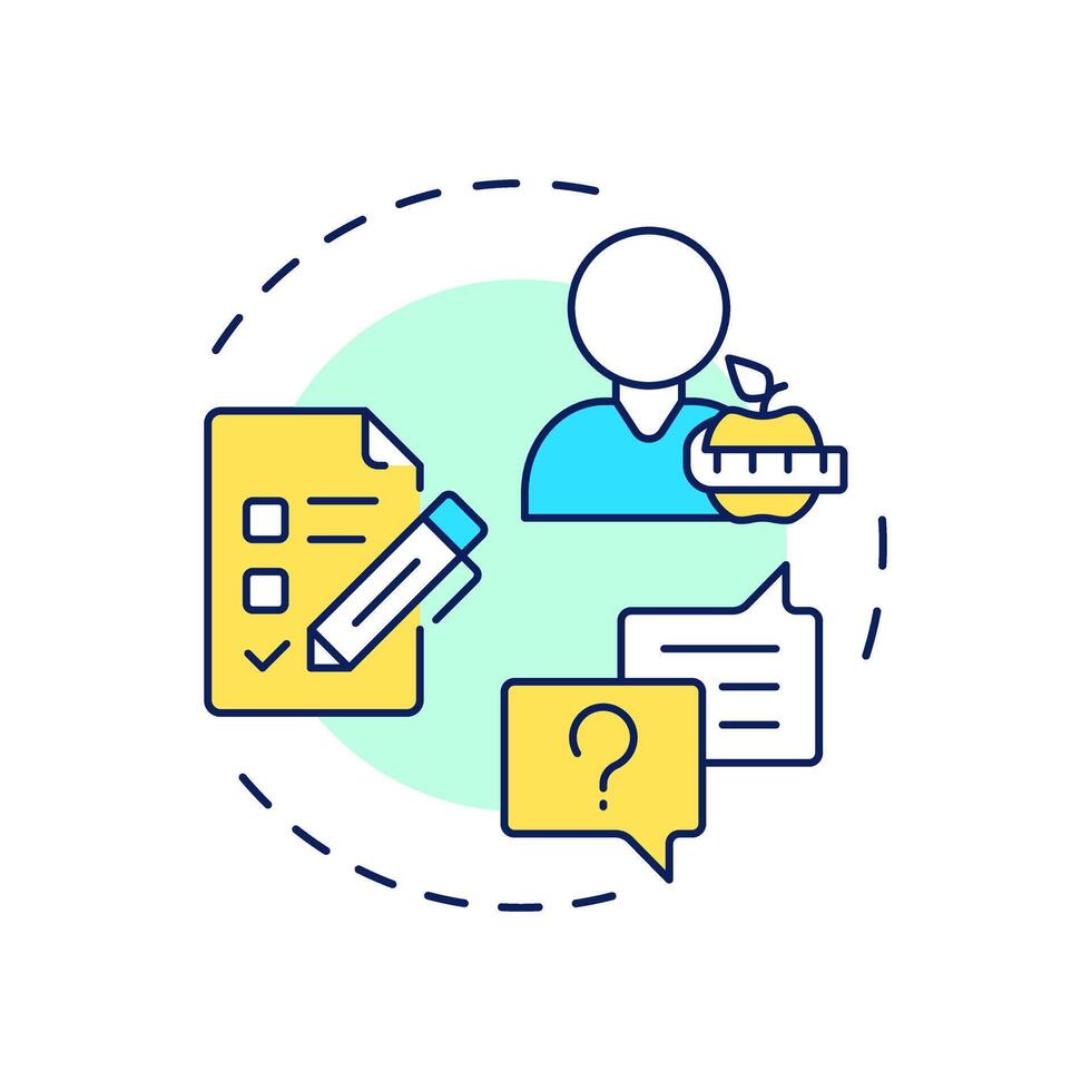 Nutrition counseling multi color concept icon. Healthcare professional, therapist. Round shape line illustration. Abstract idea. Graphic design. Easy to use in infographic, presentation vector