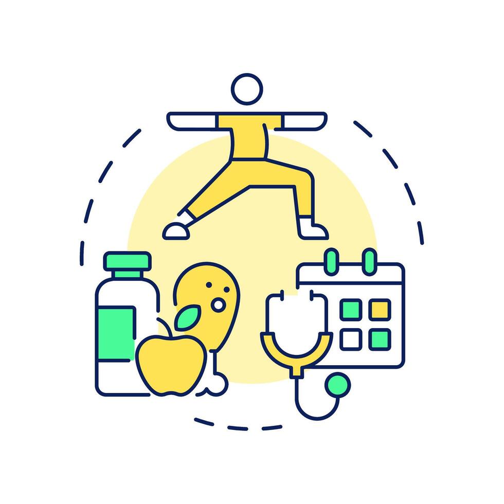 Weight maintenance multi color concept icon. Healthy lifestyle. Nutrition management, schedule. Round shape line illustration. Abstract idea. Graphic design. Easy to use in infographic, presentation vector