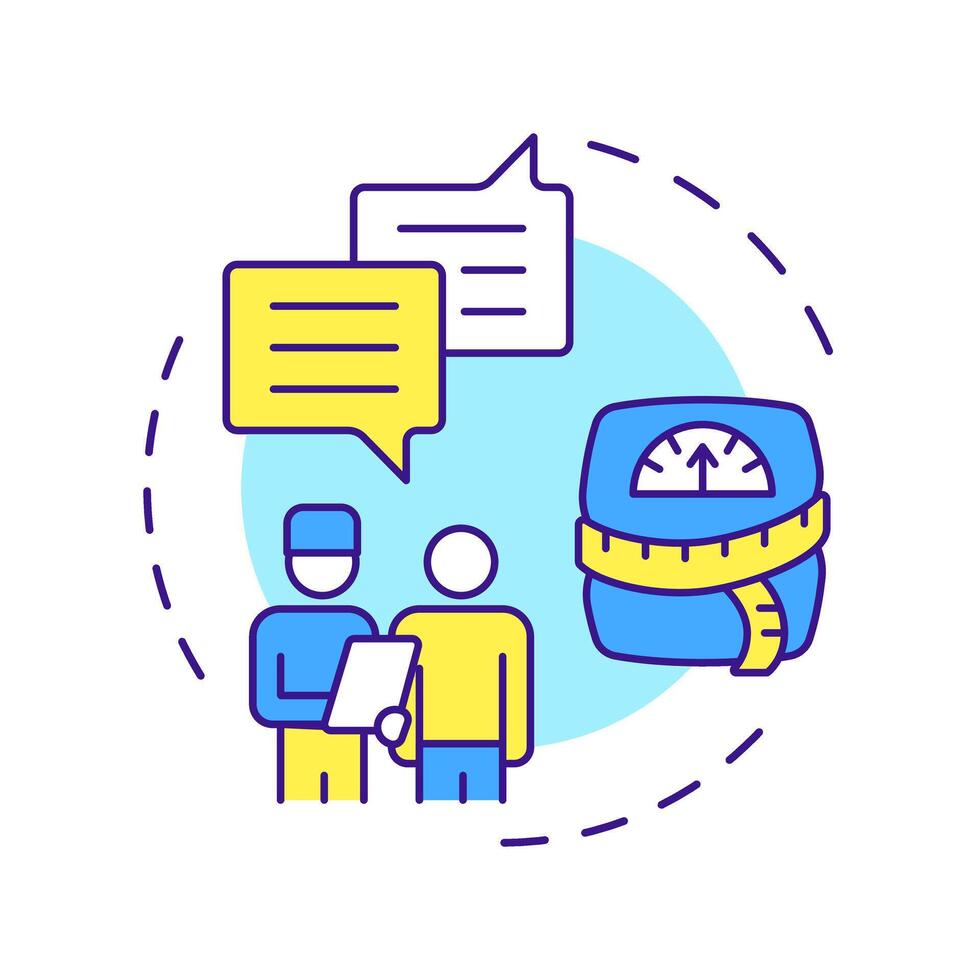 Ask multi color concept icon. Medical consultation, professional. Obesity management, recommendation. Round shape line illustration. Abstract idea. Graphic design. Easy to use in infographic vector