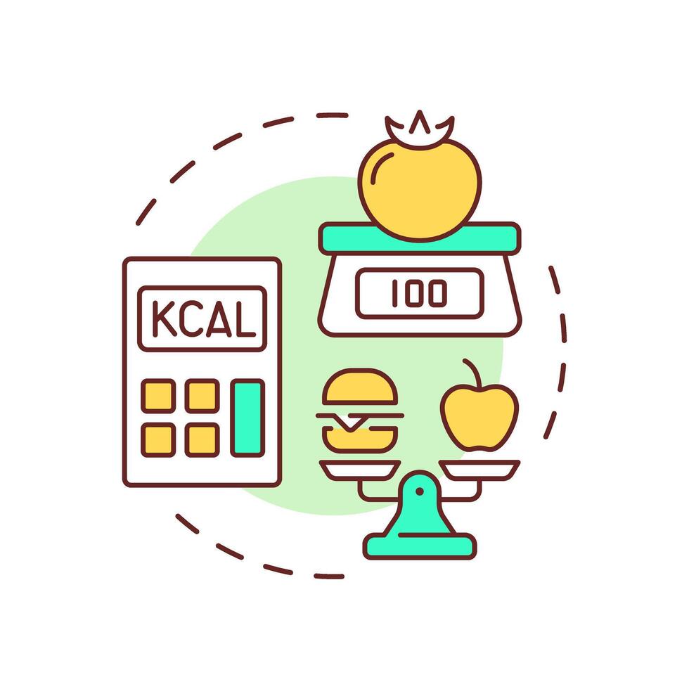 Cutting calories multi color concept icon. Meal control, food weight. Nutrition, healthcare. Round shape line illustration. Abstract idea. Graphic design. Easy to use in infographic, presentation vector