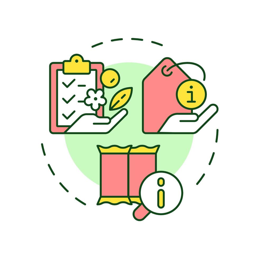 Clean labels multi color concept icon. Food safety marks, security. Regulation, compliance. Round shape line illustration. Abstract idea. Graphic design. Easy to use in infographic, presentation vector