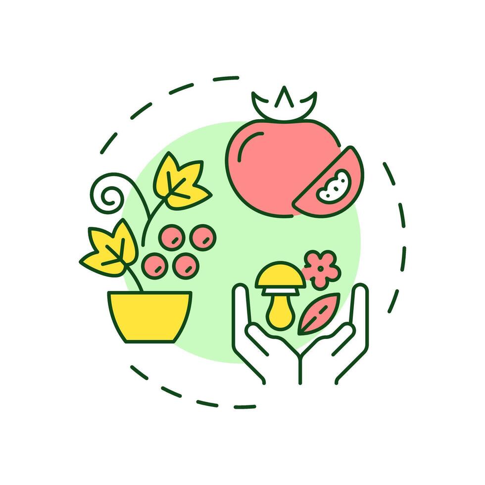 Plant-based food multi color concept icon. Organic products, agriculture. Harvesting, farming. Round shape line illustration. Abstract idea. Graphic design. Easy to use in infographic, presentation vector