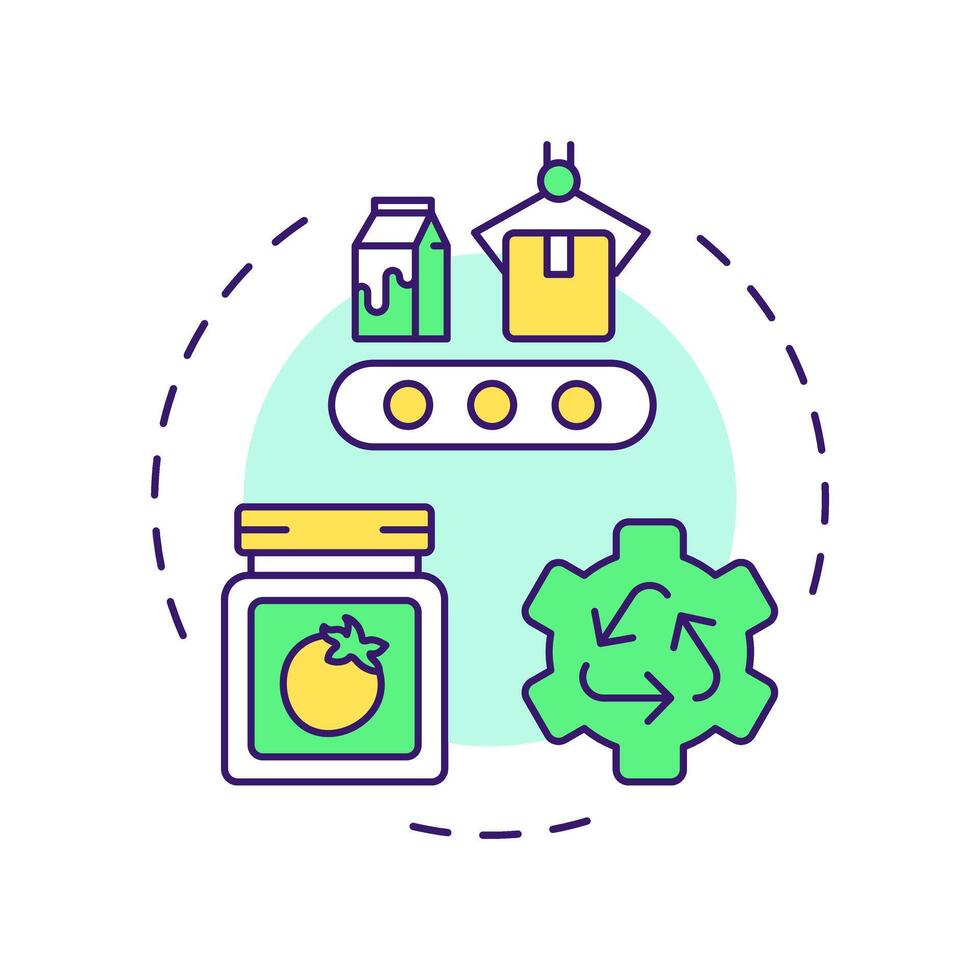 Food processing multi color concept icon. Production technology, tools. Packaging, reusing. Round shape line illustration. Abstract idea. Graphic design. Easy to use in infographic, presentation vector