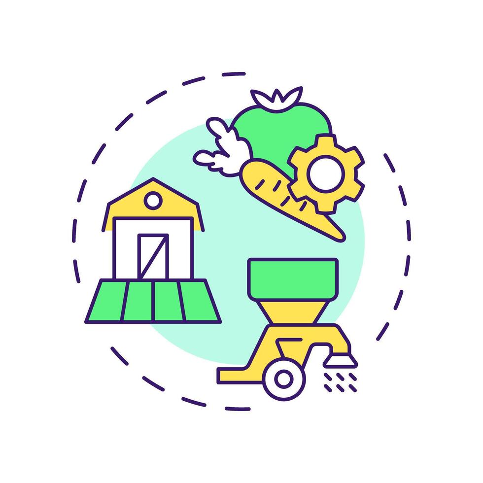 Food production multi color concept icon. Farming agriculture, harvesting. Cultivation, industry. Round shape line illustration. Abstract idea. Graphic design. Easy to use in infographic vector