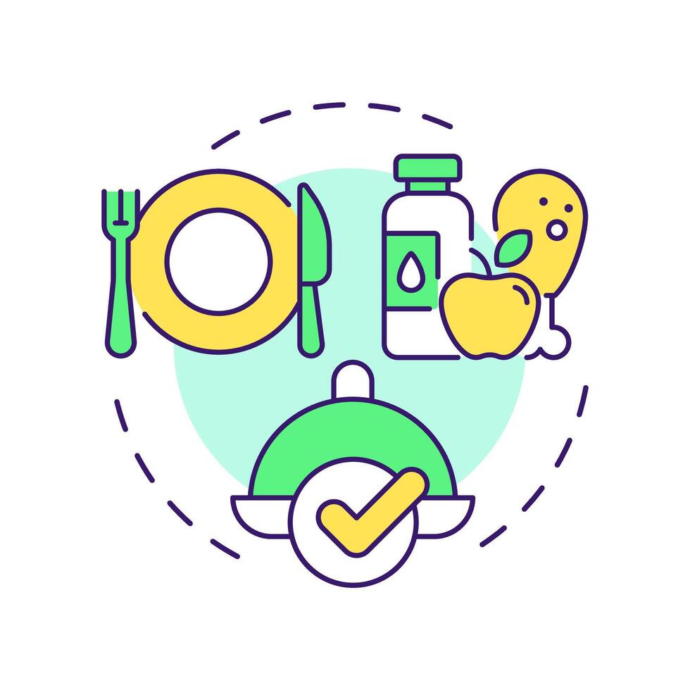 Food consumption multi color concept icon. Dinner tableware, service. Natural products, nutrition. Round shape line illustration. Abstract idea. Graphic design. Easy to use in infographic vector