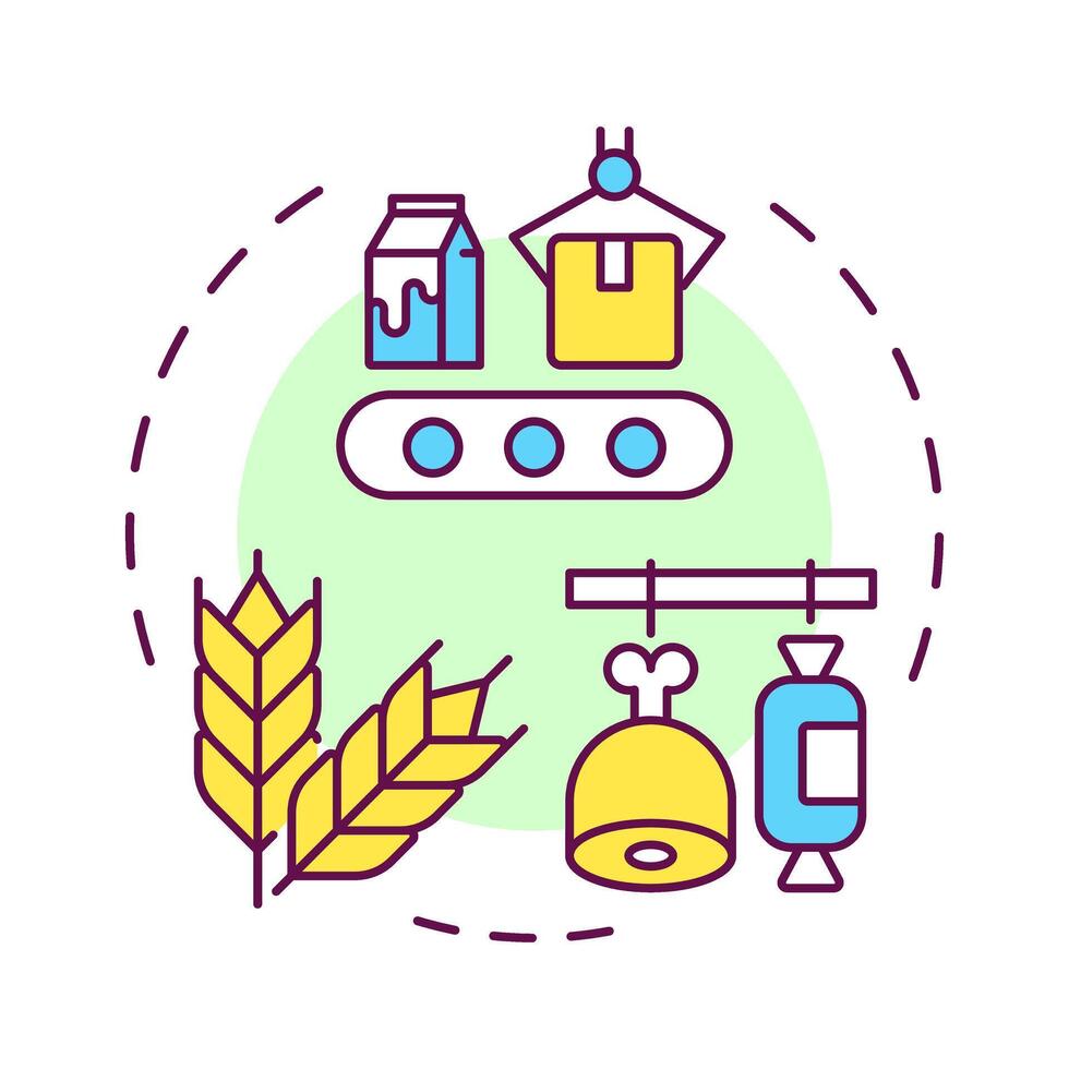 Food systems multi color concept icon. Production technology, supply chain. Conveyor belt. Round shape line illustration. Abstract idea. Graphic design. Easy to use in infographic, presentation vector