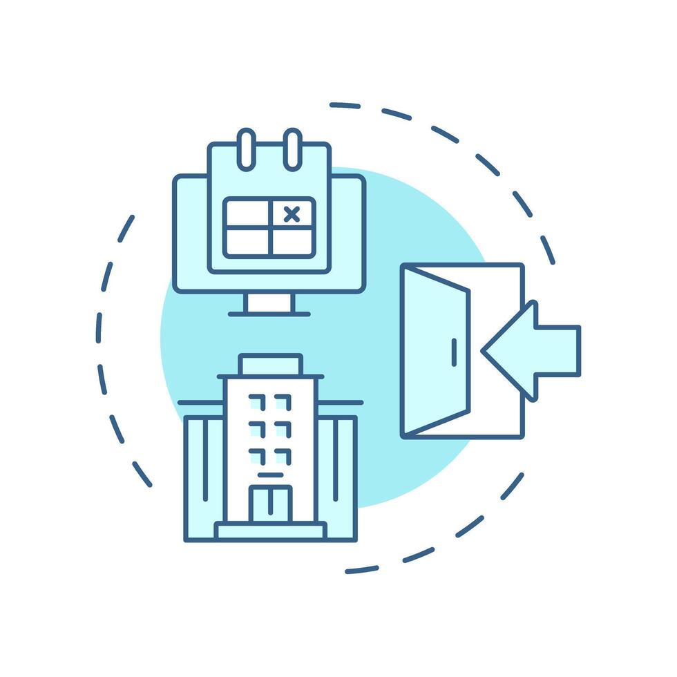 Office visitor check in and scheduling soft blue concept icon. Access software, technology. Round shape line illustration. Abstract idea. Graphic design. Easy to use in infographic vector