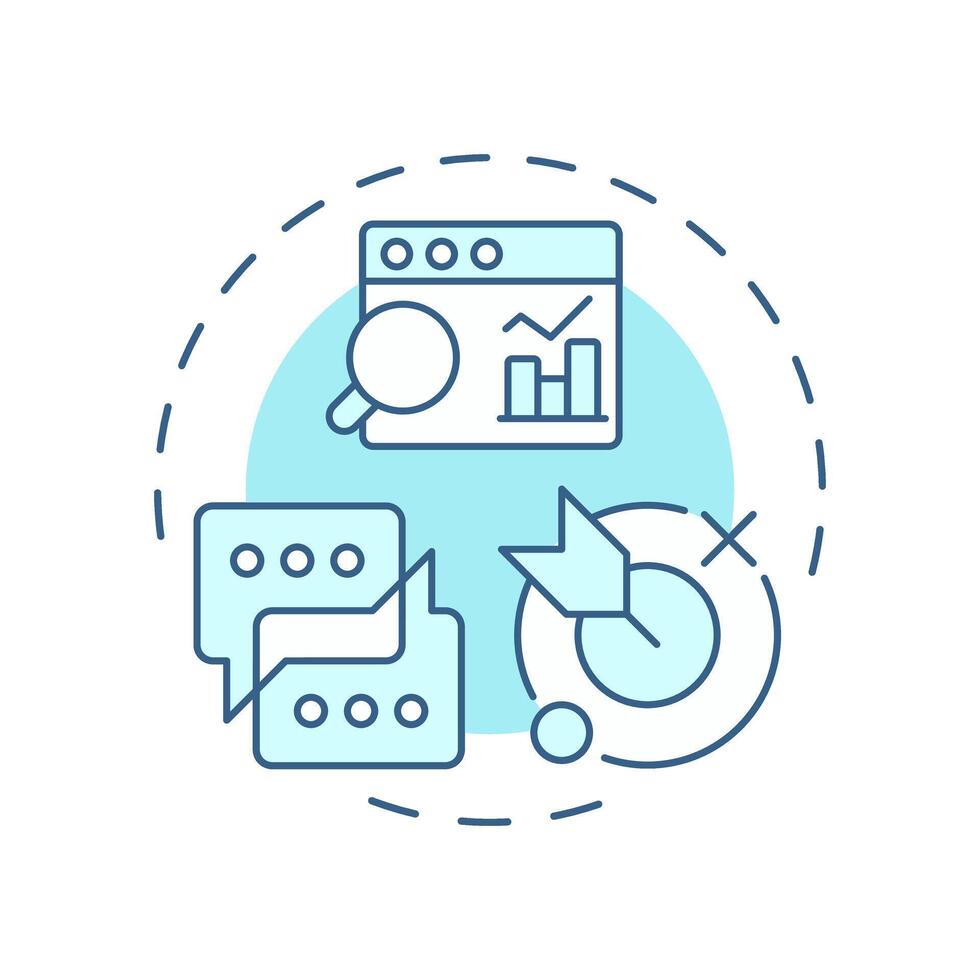 Topics analysis soft blue concept icon. Online communication, statistics. Target audience. Round shape line illustration. Abstract idea. Graphic design. Easy to use in infographic, presentation vector