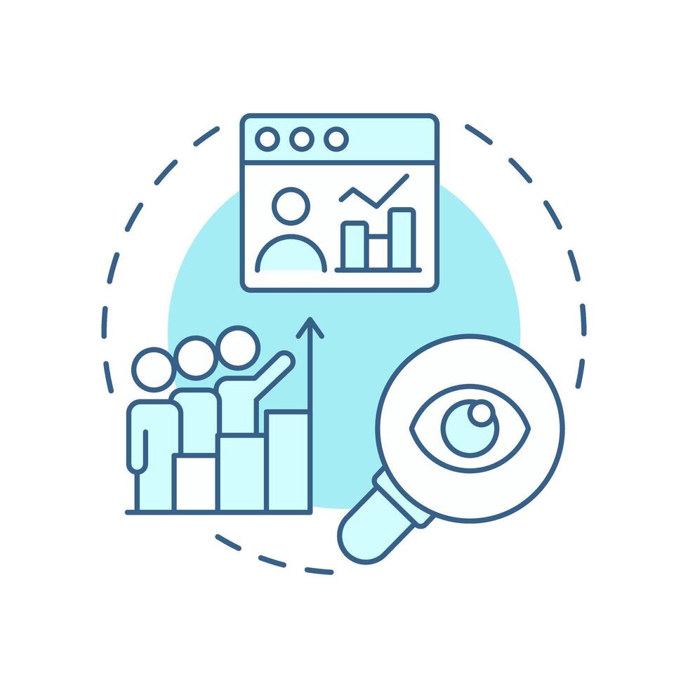 Social listening monitoring and analysis soft blue concept icon. Marketing metrics, statistics. Round shape line illustration. Abstract idea. Graphic design. Easy to use in infographic vector