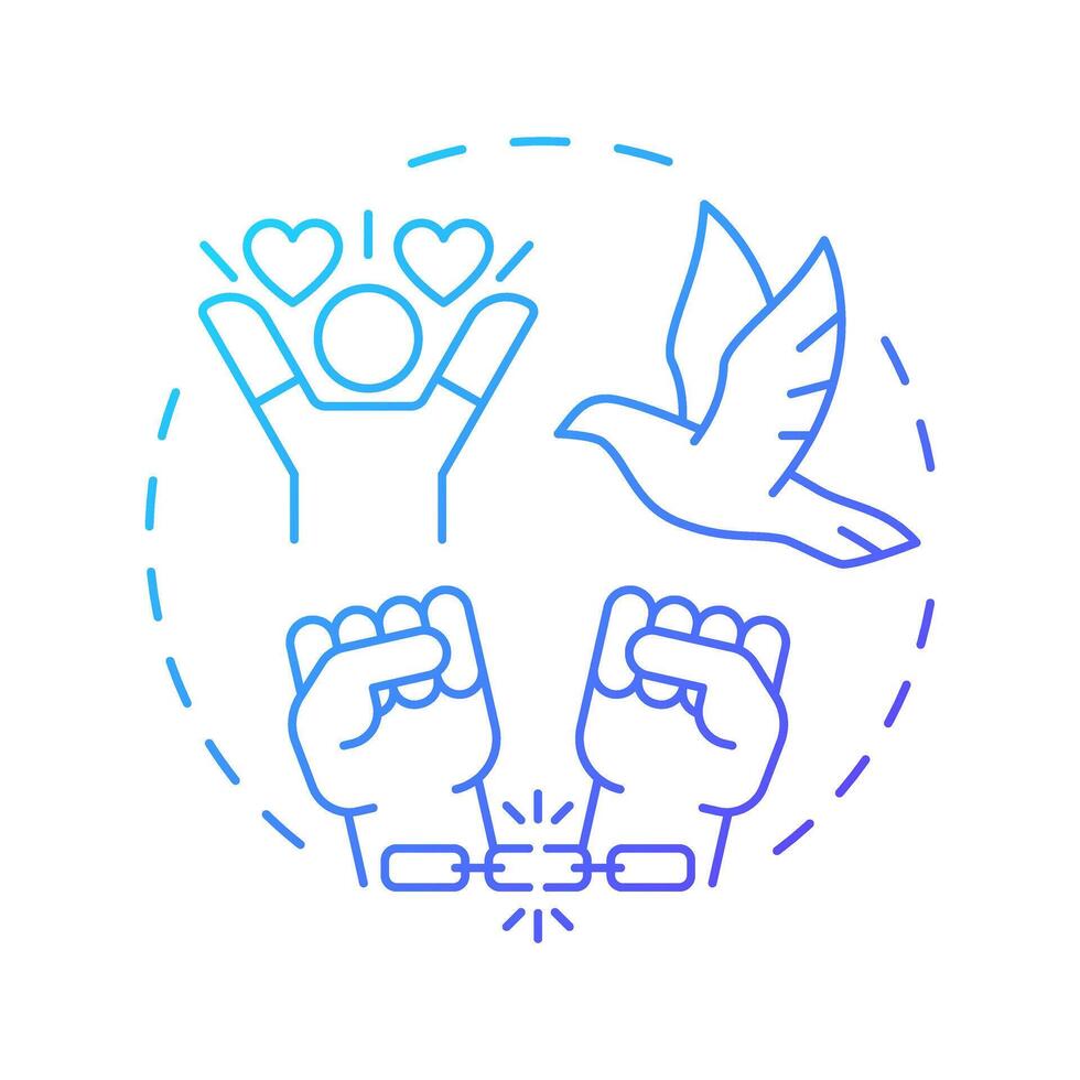 Slavery freedom blue gradient concept icon. Social justice, democracy. Human rights. Round shape line illustration. Abstract idea. Graphic design. Easy to use in infographic, presentation vector