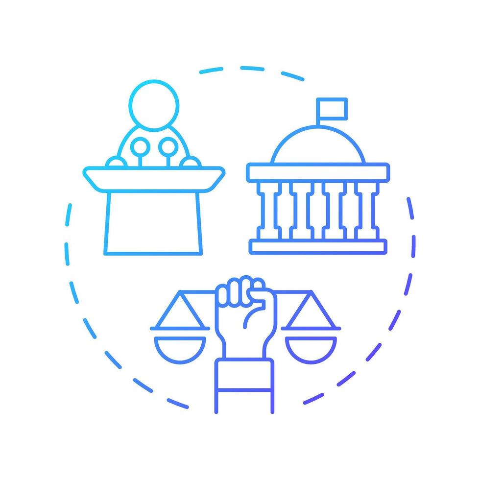 Participation in government right blue gradient concept icon. Political processes, public service. Round shape line illustration. Abstract idea. Graphic design. Easy to use in infographic vector