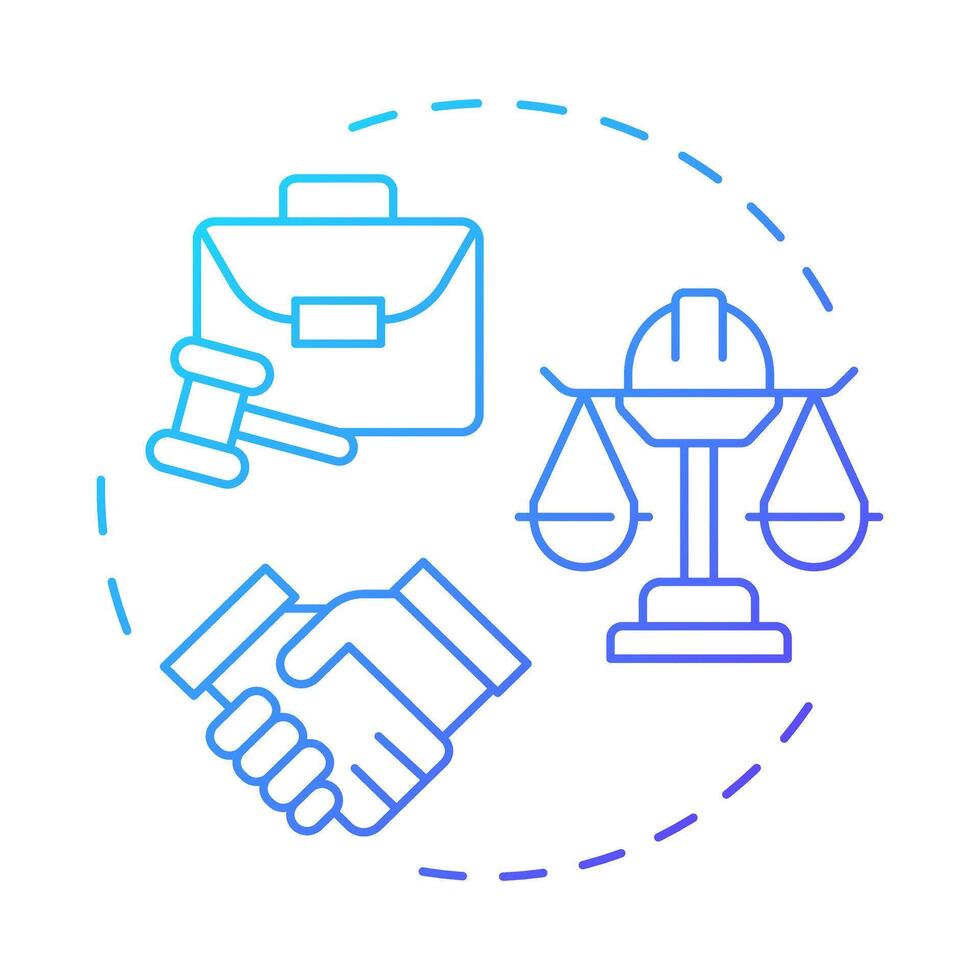 Right to work blue gradient concept icon. Employment compliance, regulation. Agreement, partnership. Round shape line illustration. Abstract idea. Graphic design. Easy to use in infographic vector