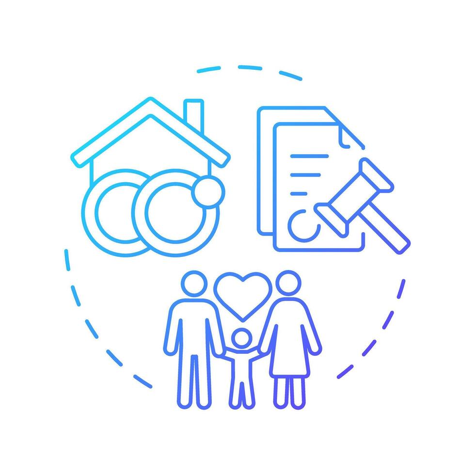 Marriage and family blue gradient concept icon. Social democracy, liberty. Ownership, culture. Round shape line illustration. Abstract idea. Graphic design. Easy to use in infographic, presentation vector
