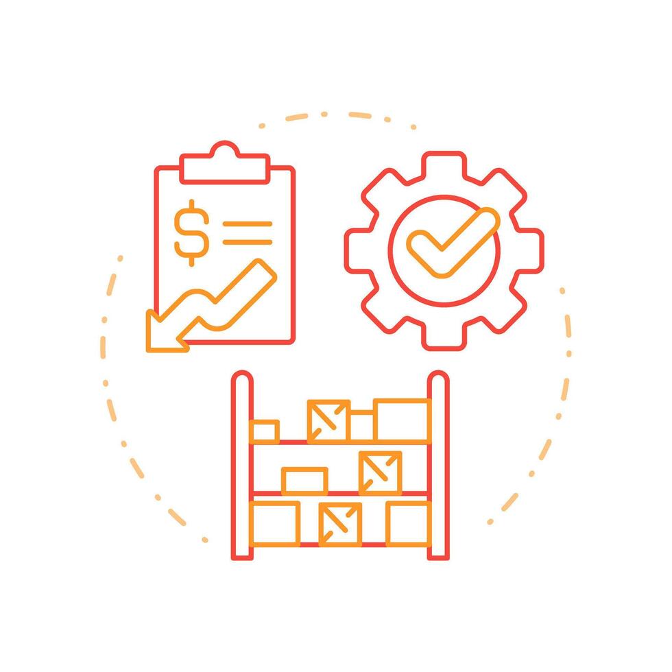 Reduces inventory costs duo tone concept icon. Streamlining inventory processes. Benefit of MRP II. Round two color outline illustration. Abstract design. Easy to use in booklet vector