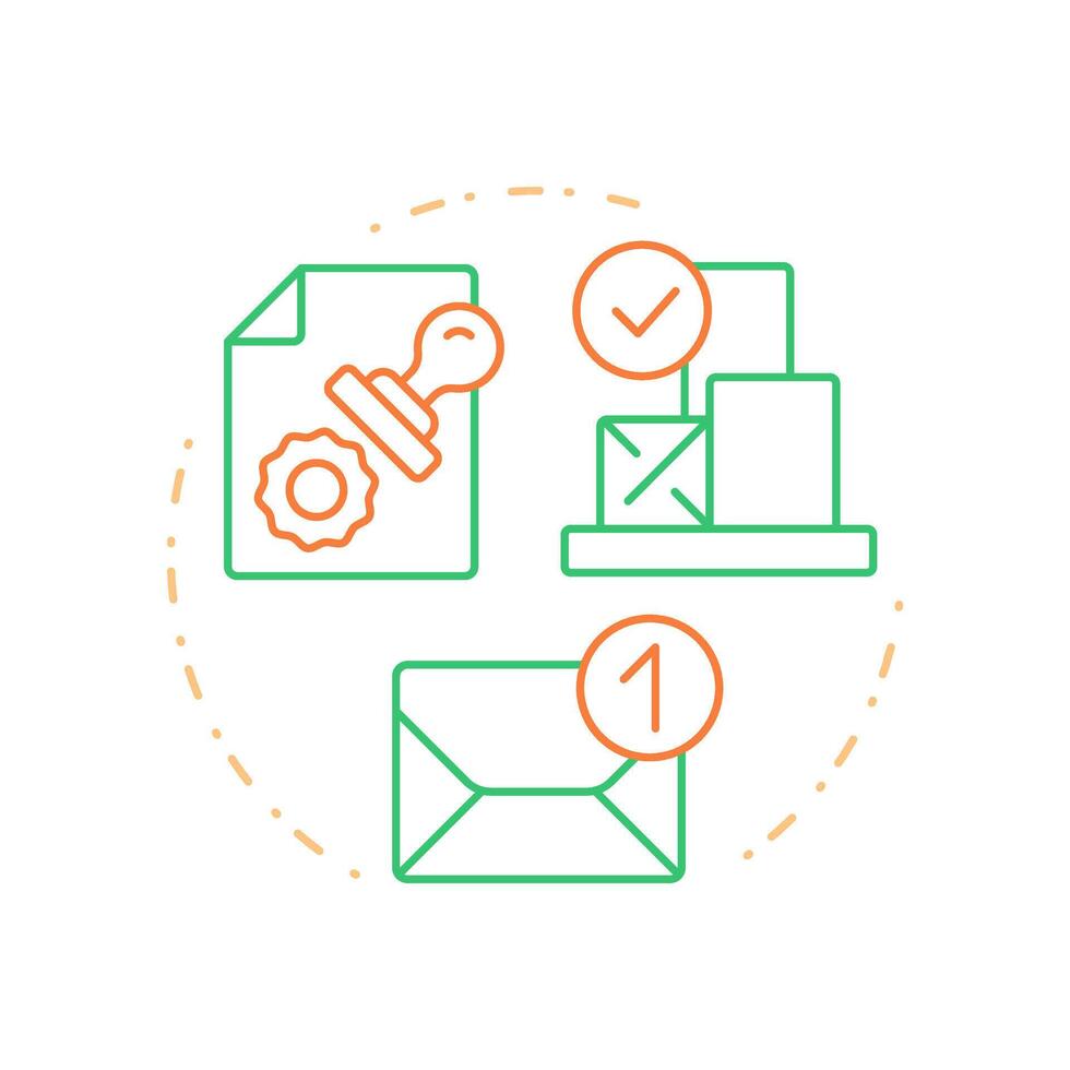 Order release notices duo tone concept icon. Authorizations to commence procurement for production. MRP output. Round two color outline illustration. Abstract design. Easy to use in article vector