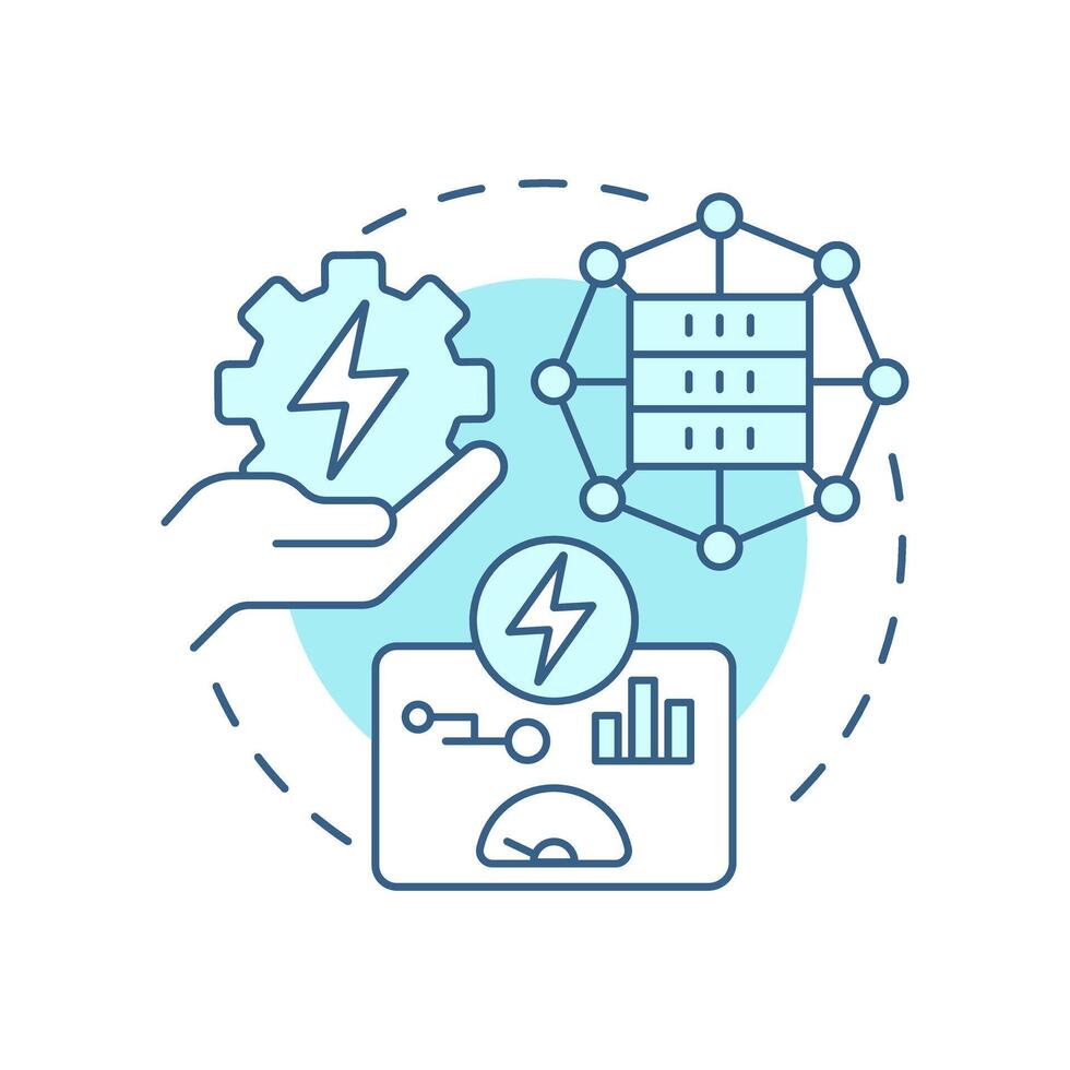 Centralized optimization EMS soft blue concept icon. Consumption control, energy generation. Round shape line illustration. Abstract idea. Graphic design. Easy to use in infographic vector
