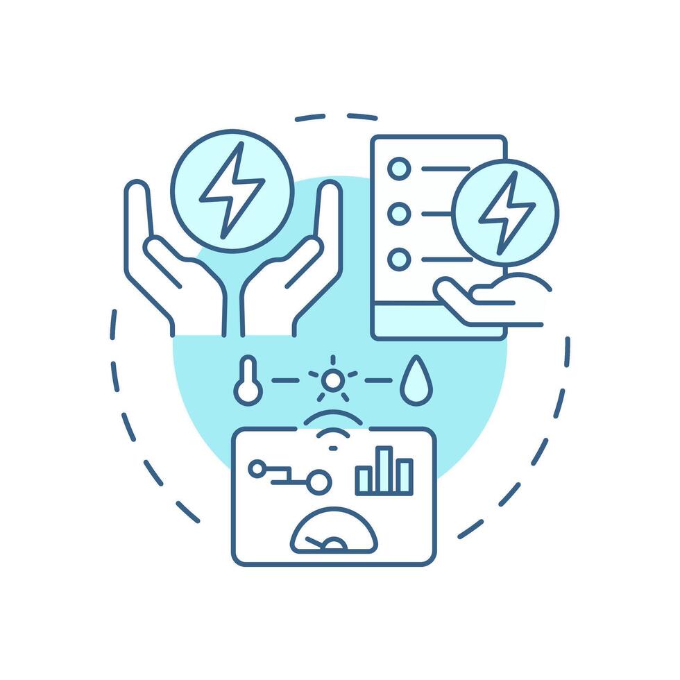 Forecast based EMS soft blue concept icon. Statistical metrics. Energy consumption management. Round shape line illustration. Abstract idea. Graphic design. Easy to use in infographic vector