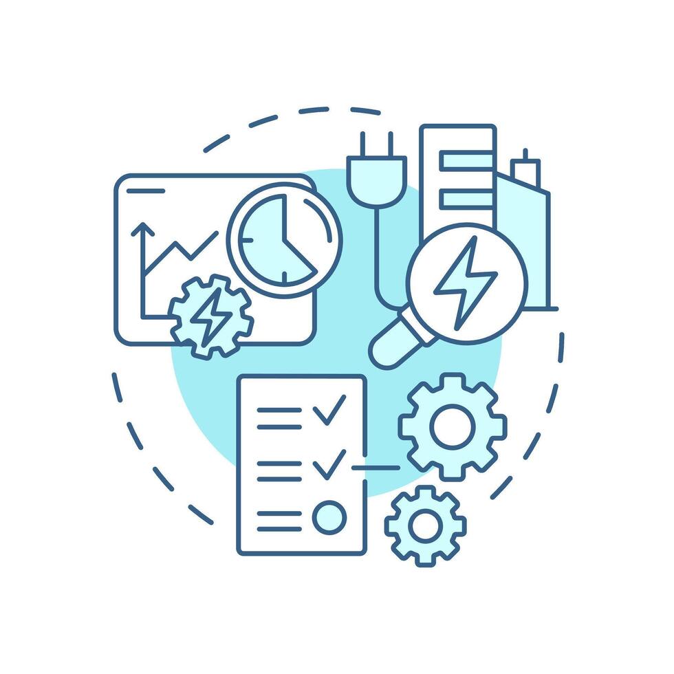 Rule based EMS soft blue concept icon. Energy management, system regulation. Compliance, policy. Round shape line illustration. Abstract idea. Graphic design. Easy to use in infographic vector