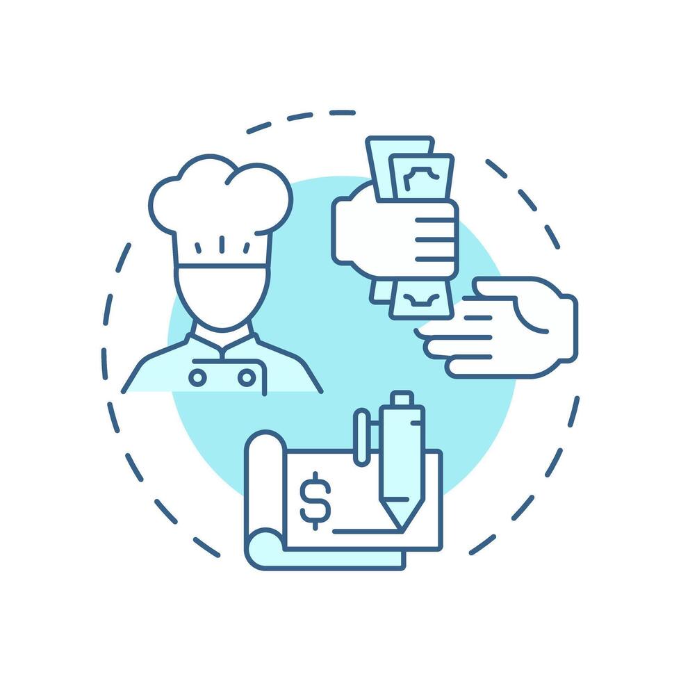 Restaurant labor costs soft blue concept icon. Staff wages regulation strategy. Operational expenses. Round shape line illustration. Abstract idea. Graphic design. Easy to use in presentation vector