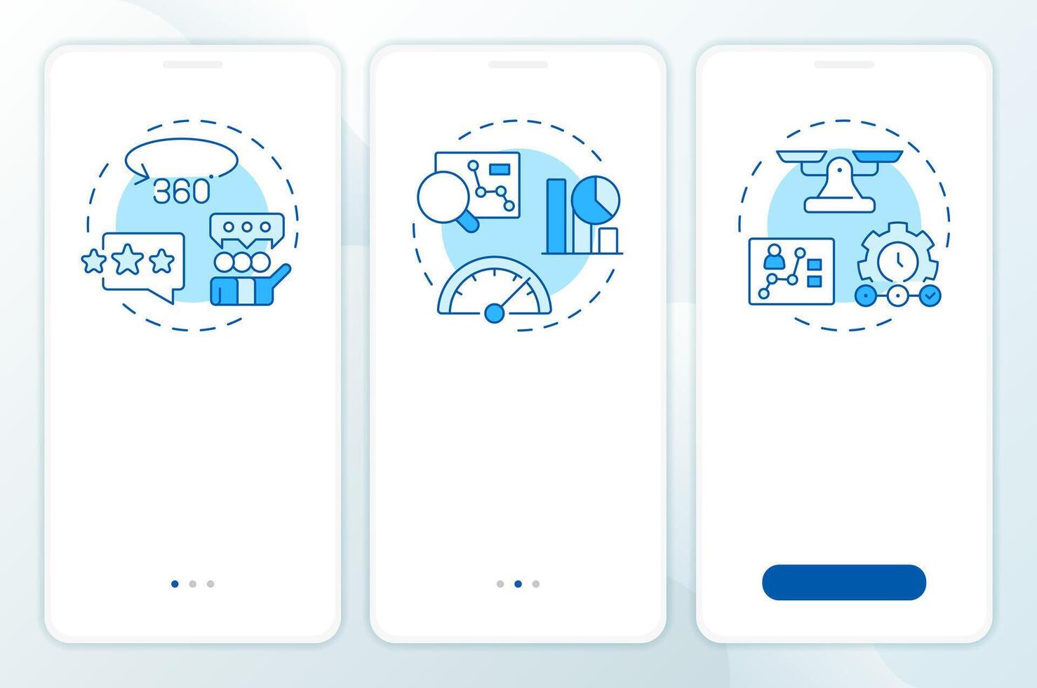 actuación administración herramientas azul inducción móvil aplicación pantalla. recorrido 3 pasos editable gráfico instrucciones con lineal conceptos. ui, ux, gui modelo vector