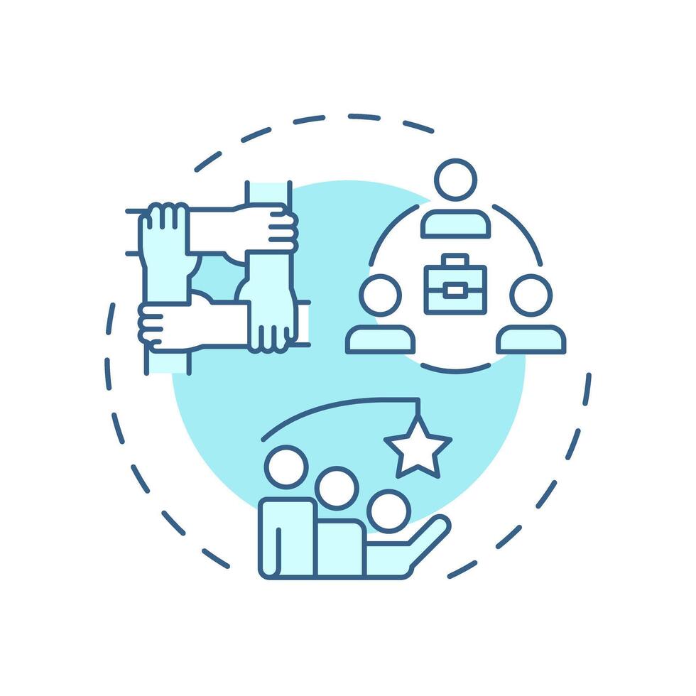 Team building soft blue concept icon. Fostering strong work relationships. Line manager responsibility. Round shape line illustration. Abstract idea. Graphic design. Easy to use in booklet vector