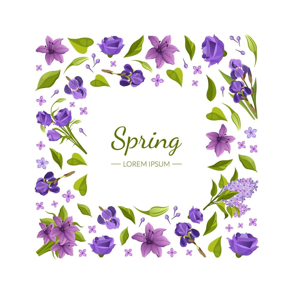 Floral Square Frame with Beautiful Spring Flowers, Design Element Can Be Used for Flyer, Invitation, Poster, Banner, Greeting Card Illustration vector