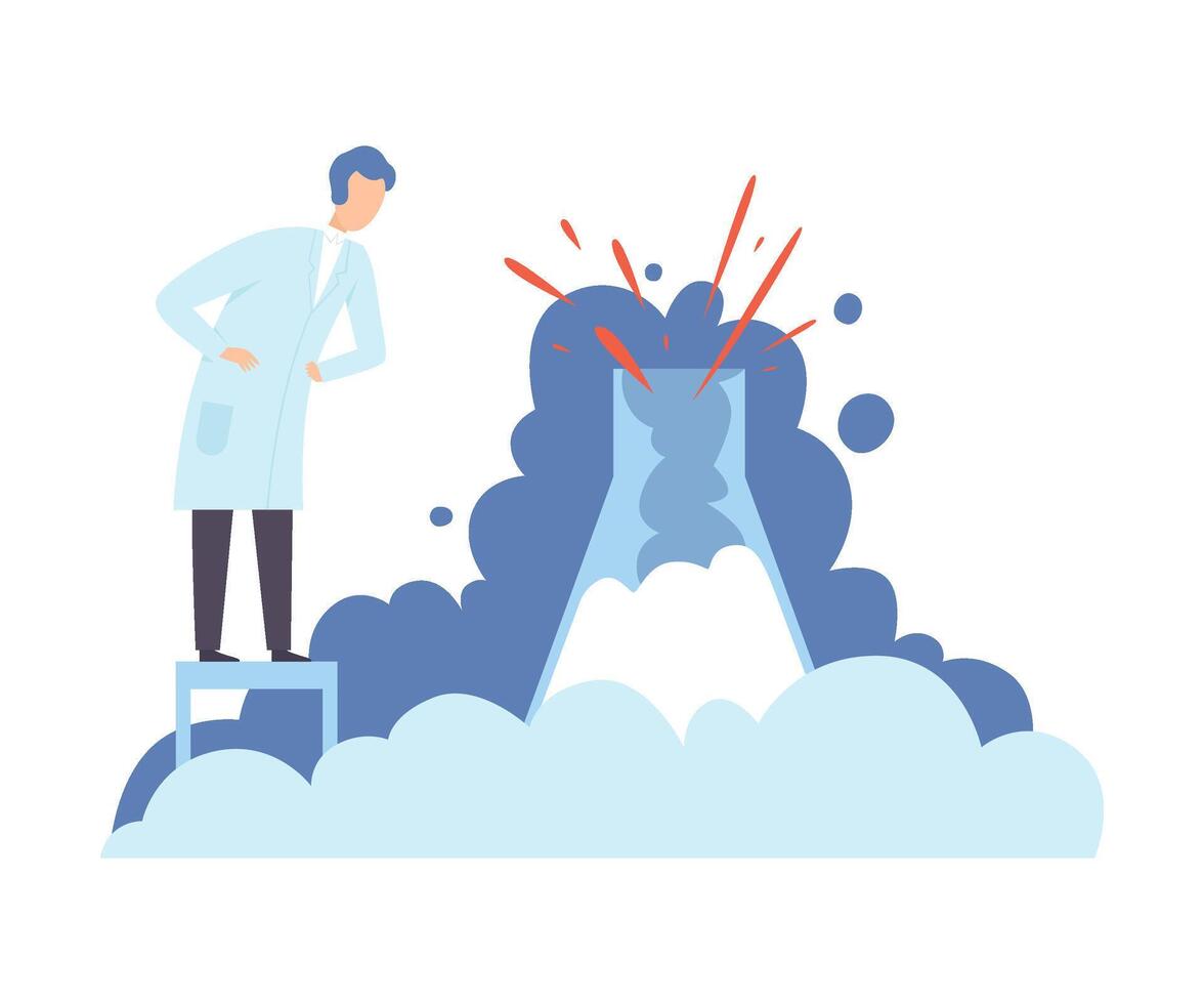 Scientist is watching the reaction in a flask. illustration. vector