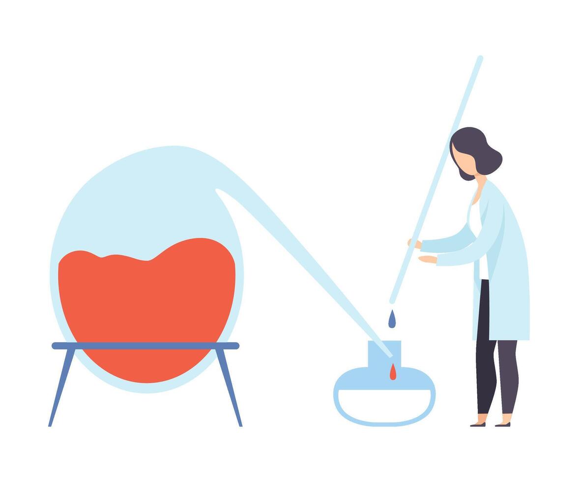 Female scientist conducting an experiment with liquids. illustration. vector