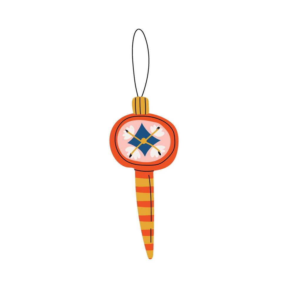 Christmas Tree Toy, New Year Bright Decorative Element Hanging on Ribbon Illustration vector