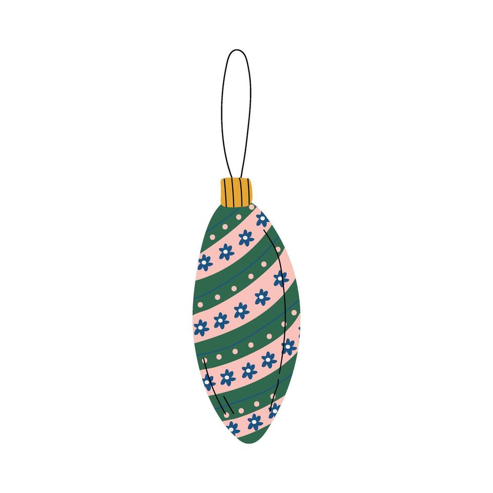 Christmas Tree Bauble, New Year Bright Decorative Element Hanging on Ribbon Illustration vector