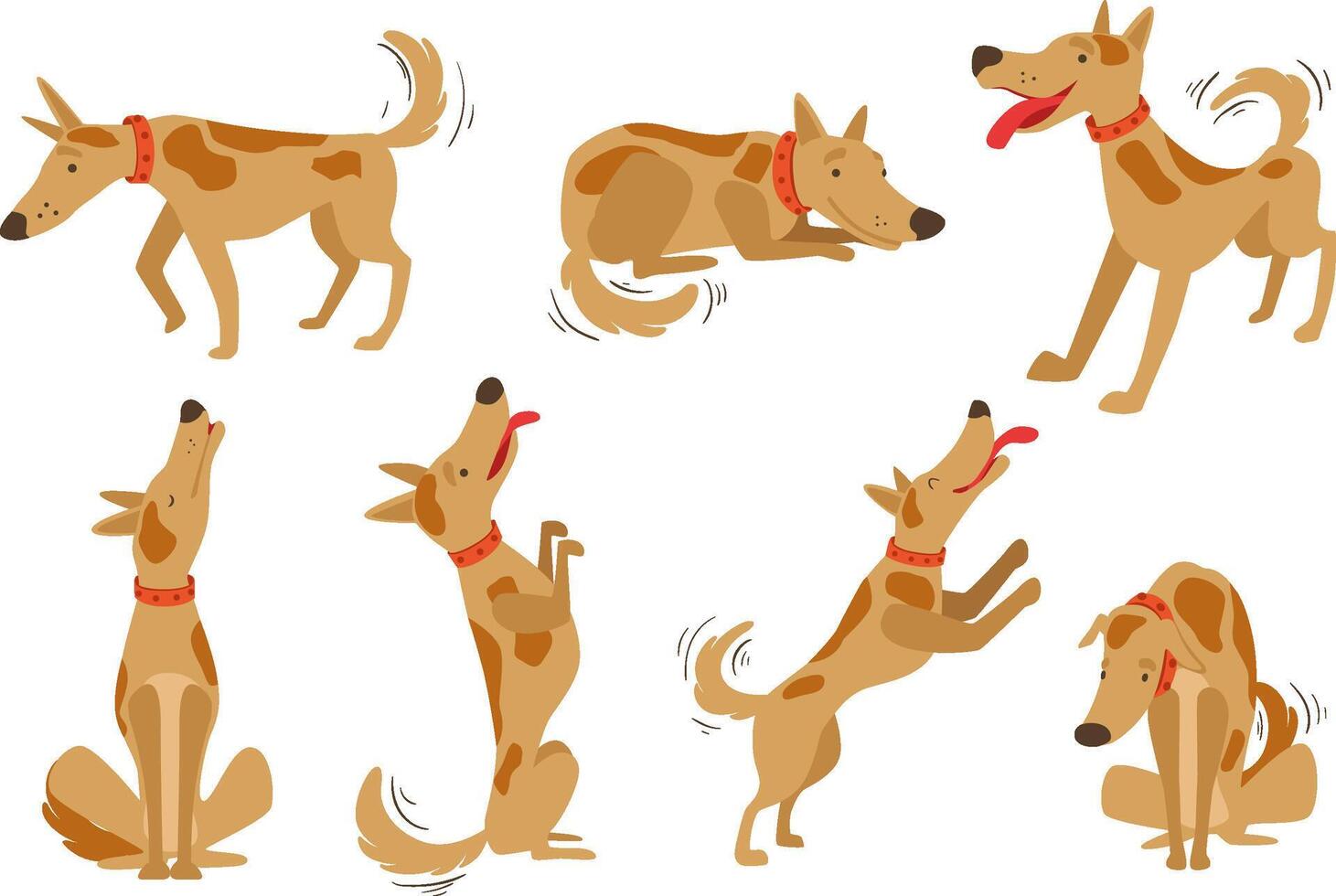 Collection of Funny Brown Dog in Different Situations Set, Cute Cheerful Animal Cartoon Character Illustration vector