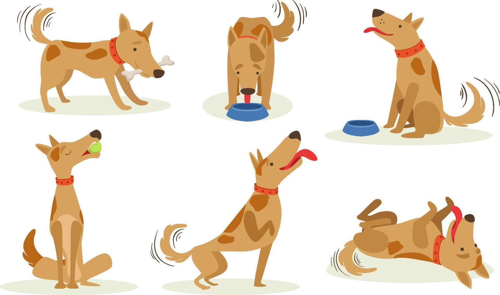 Collection of Funny Brown Dog in Different Situations Set, Cute Happy Animal Cartoon Character Illustration vector