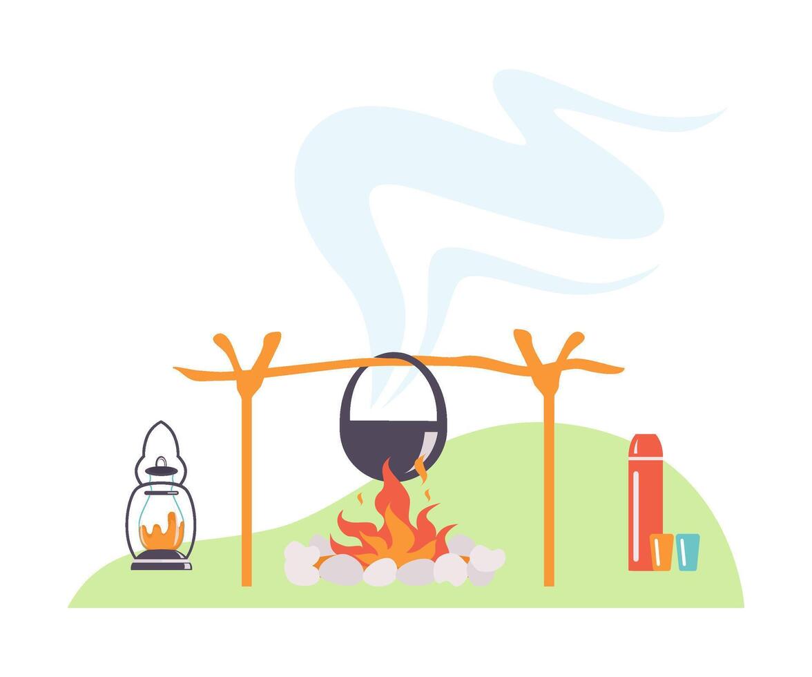 Bowler hat hangs over a bonfire. illustration. vector