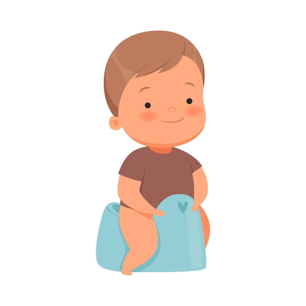 Little boy is sitting on the potty. illustration on a white background. vector