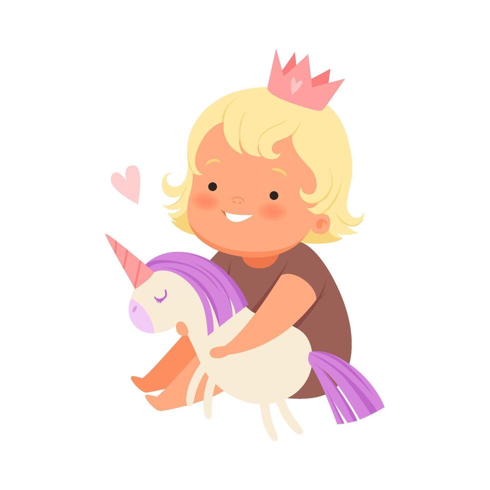 Girl with a plush unicorn. illustration on a white background. vector