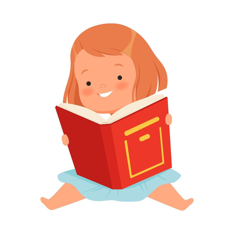 Girl sitting with a red book. illustration on a white background. vector