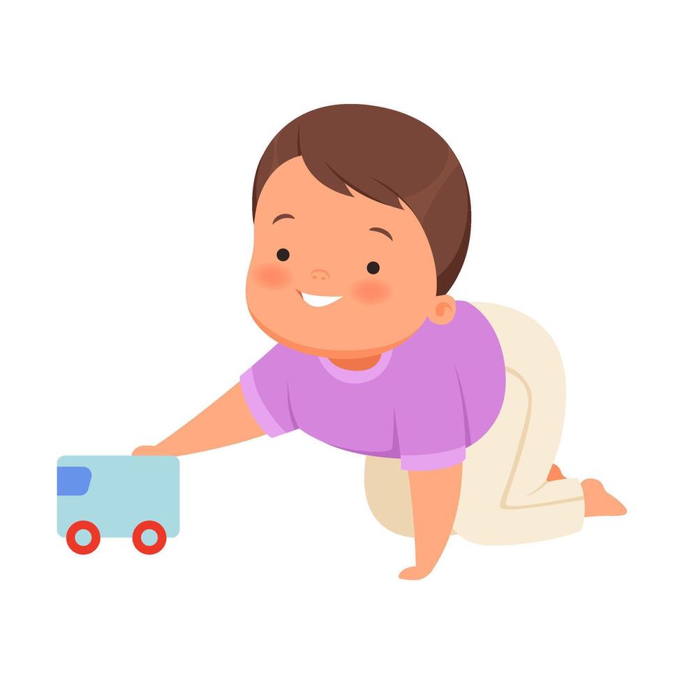 Boy is playing with a toy car. illustration on a white background. vector