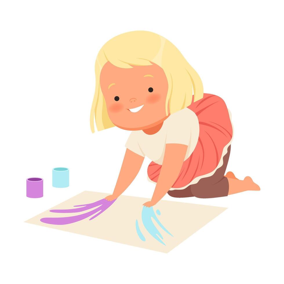 Girl paints with hands. illustration on a white background. vector