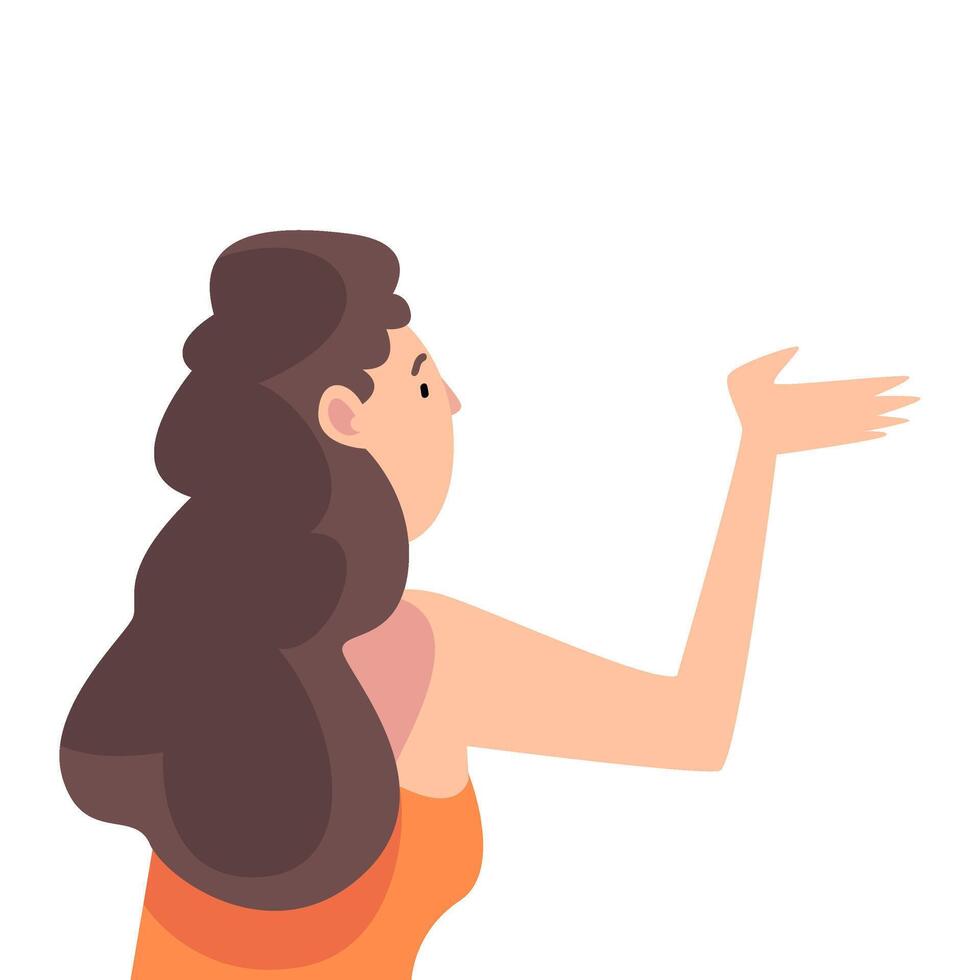 Young Brunette Woman Gesturing, View From Behind Illustration vector