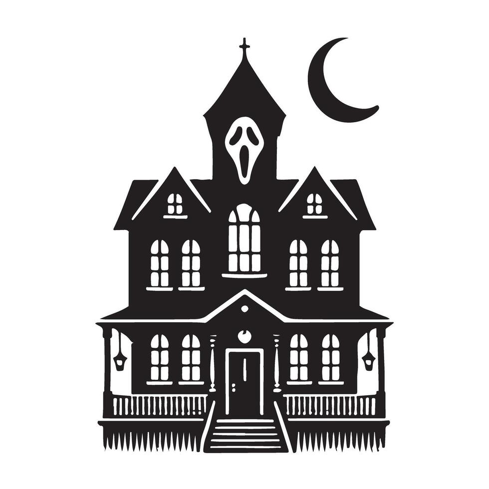 Silhouette illustration of a spooky haunted mansion vector