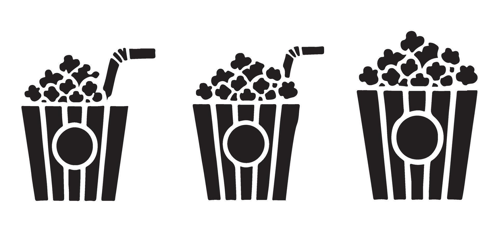 Popcorn Cups with Straws Silhouette Icons vector