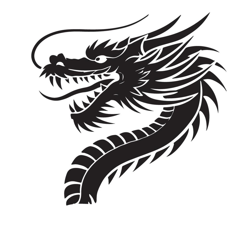 Intricate Dragon Head Silhouette Illustration Art vector