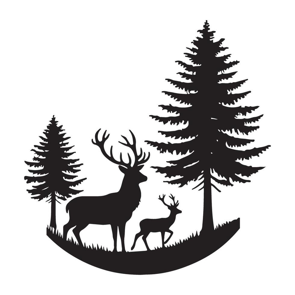 Forest Scene with Deer Silhouette vector