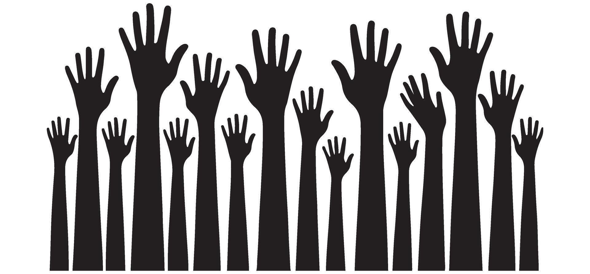 Many Raised Hands Silhouette Art vector