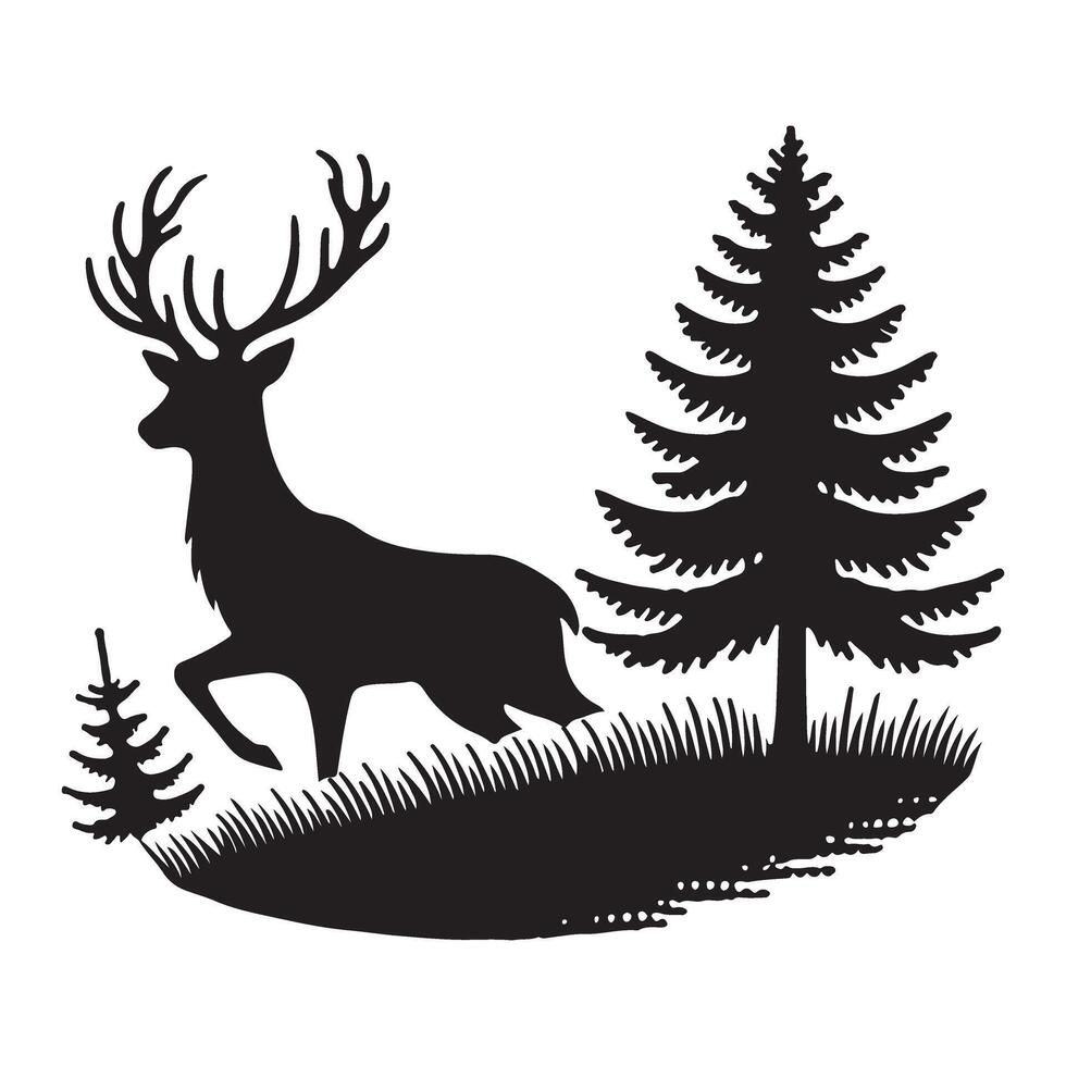 Graceful Deer in Forest Silhouette Illustration vector