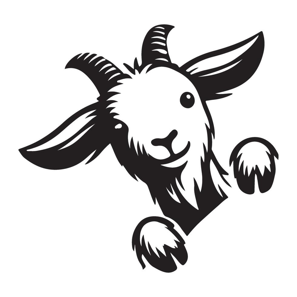 Playful Goat Silhouette Peeking Illustration vector