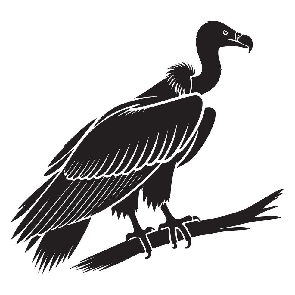 Powerful Vulture Silhouette Perched on Branch vector