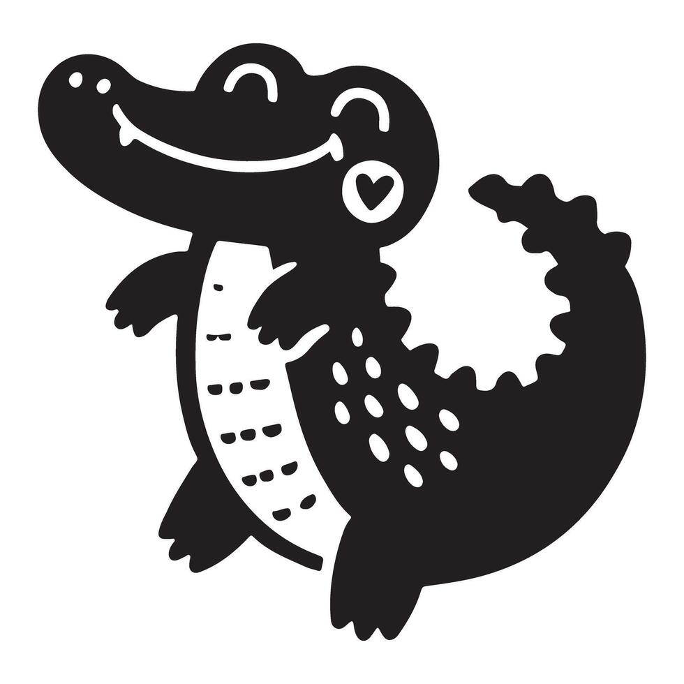 Adorable Smiling Crocodile Silhouette Illustration vector